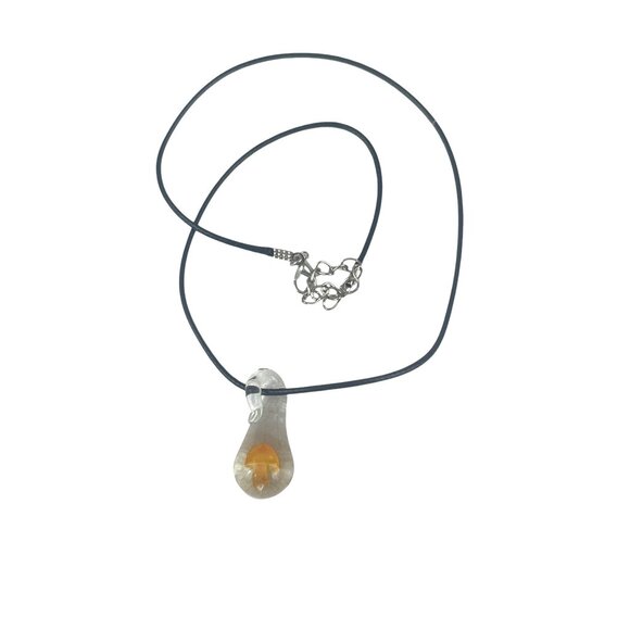 Glass Mushroom Pendant Necklace With Black Cord & Adjustable Chain Whimsical - Picture 2 of 6